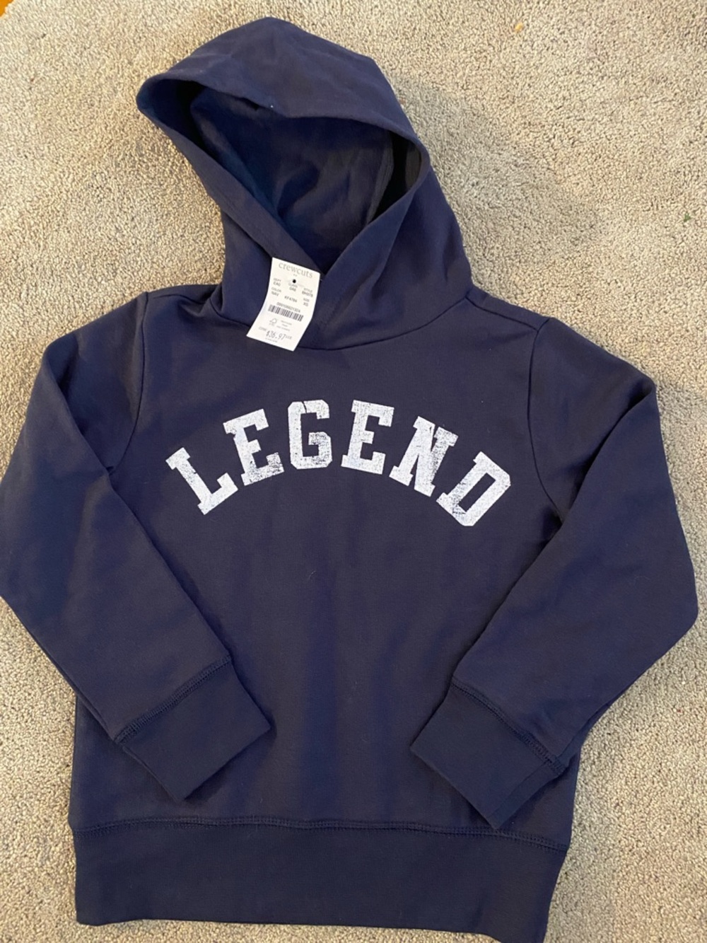 New Crewcuts Navy Hooded Sweatshirt with 'LEGEND' Chest Print